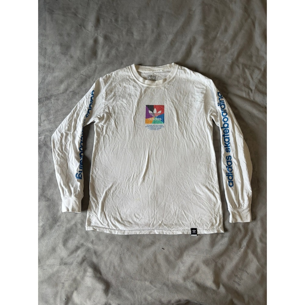 Adidas Skateboarding Mens Long Sleeve Graphic T-Shirt White Trefoil Logo Small